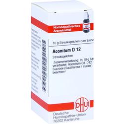 Weiße Packung mit homöopathischen Kügelchen, Aconitum D12.