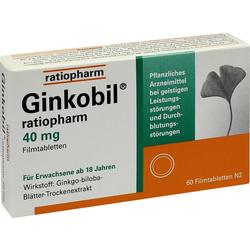 Eine Packung Ginkobil-Tabletten von Ratiopharm für geistige Leistungsstörungen.