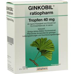 Verpackung einer Ginkobil-Flüssigkeit mit 40 mg Ginkgo-biloba-Extrakt zur Unterstützung der Durchblutung.