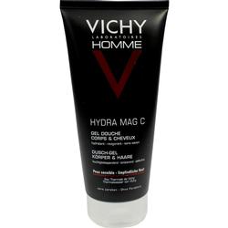 Schwarze Flasche Duschgel für Männer von Vichy, geeignet für Körper und Haare.