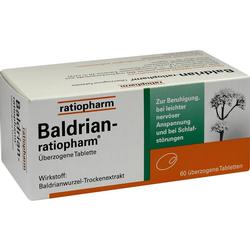 Eine Packung Baldrian-Tabletten von Ratiopharm zur Beruhigung und bei Schlafstörungen.