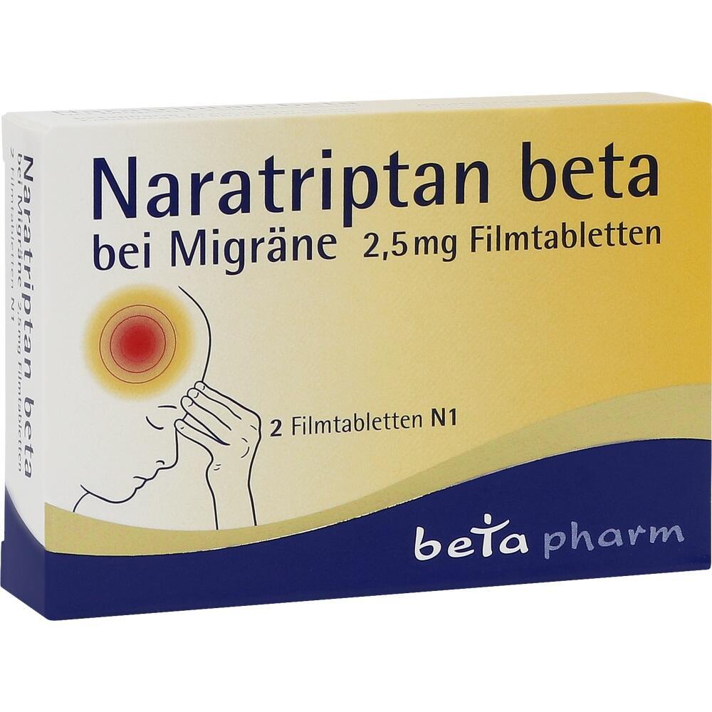 Verpackung von Naratriptan beta, ein Medikament gegen Migräne.