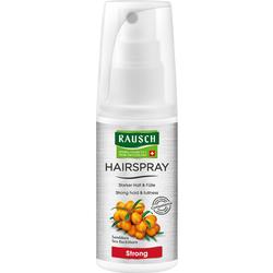 Weiße Haarspraydose mit orangefarbenen Sanddornbeeren auf dem Etikett.
